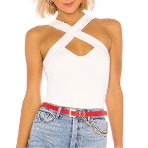 SUPERDOWN Gene Cross Front Criss Cross White Bodysuit size SMALL New